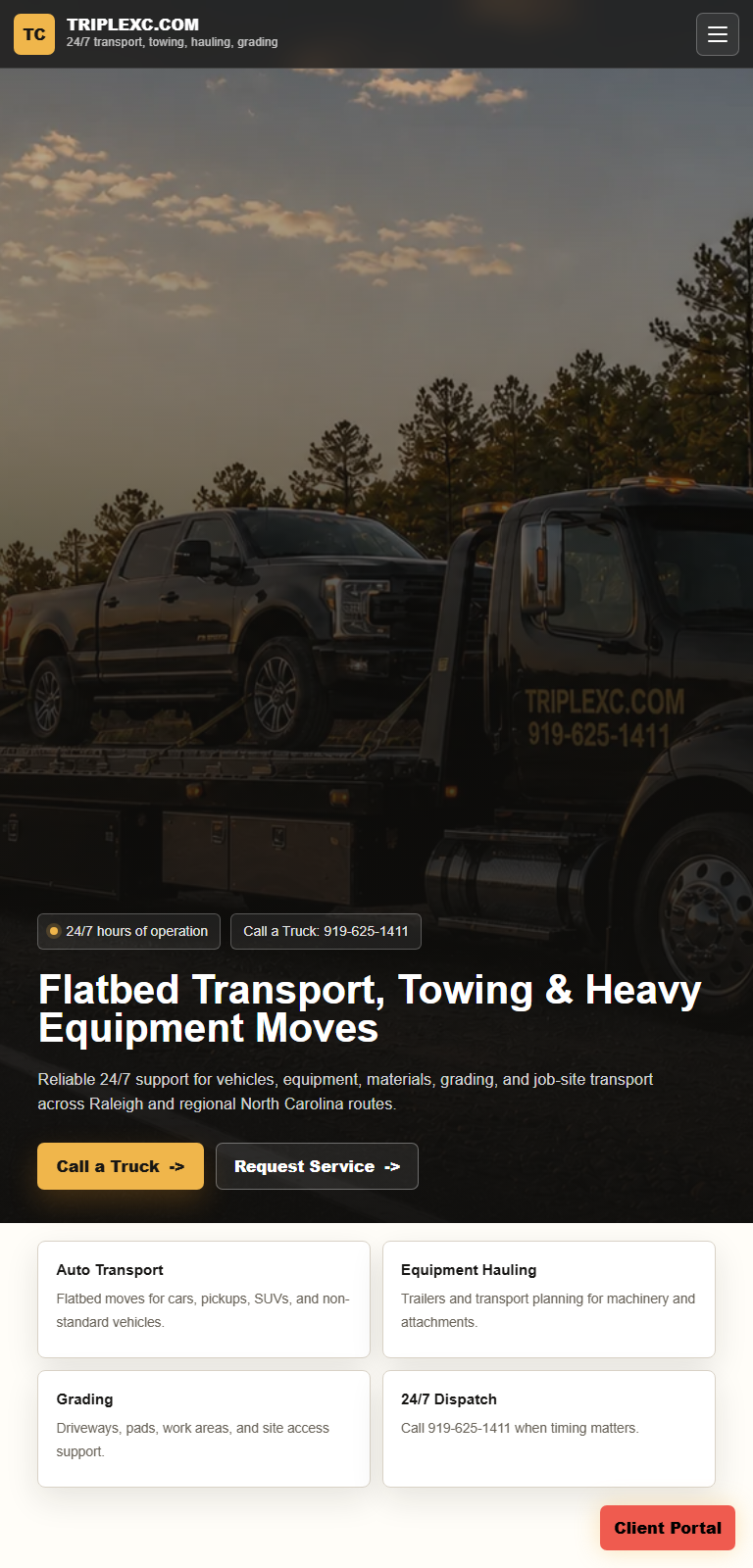 Platinum Lead Intake Agent shown on a towing website