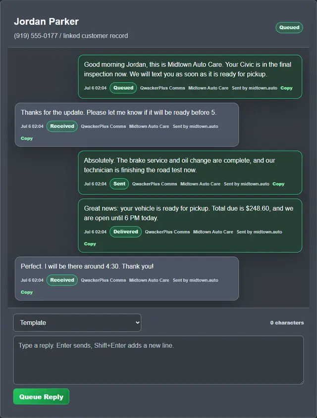 Qwacker customer thread surface preview