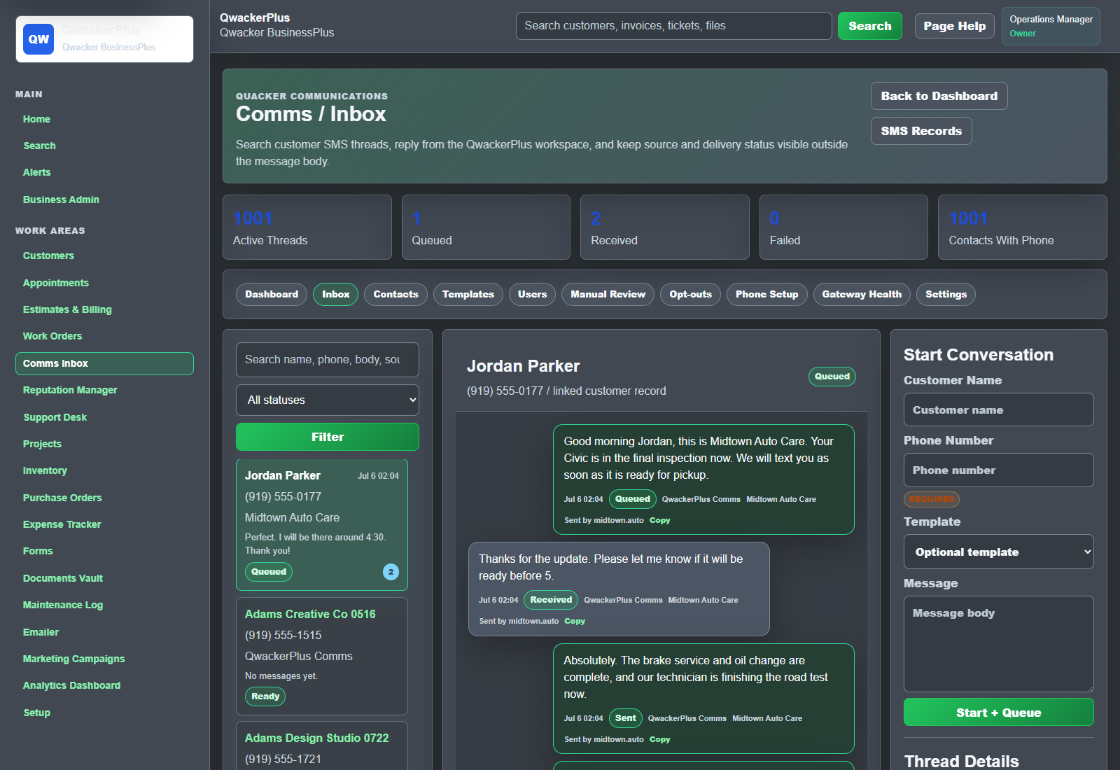 Qwacker business software dashboard preview