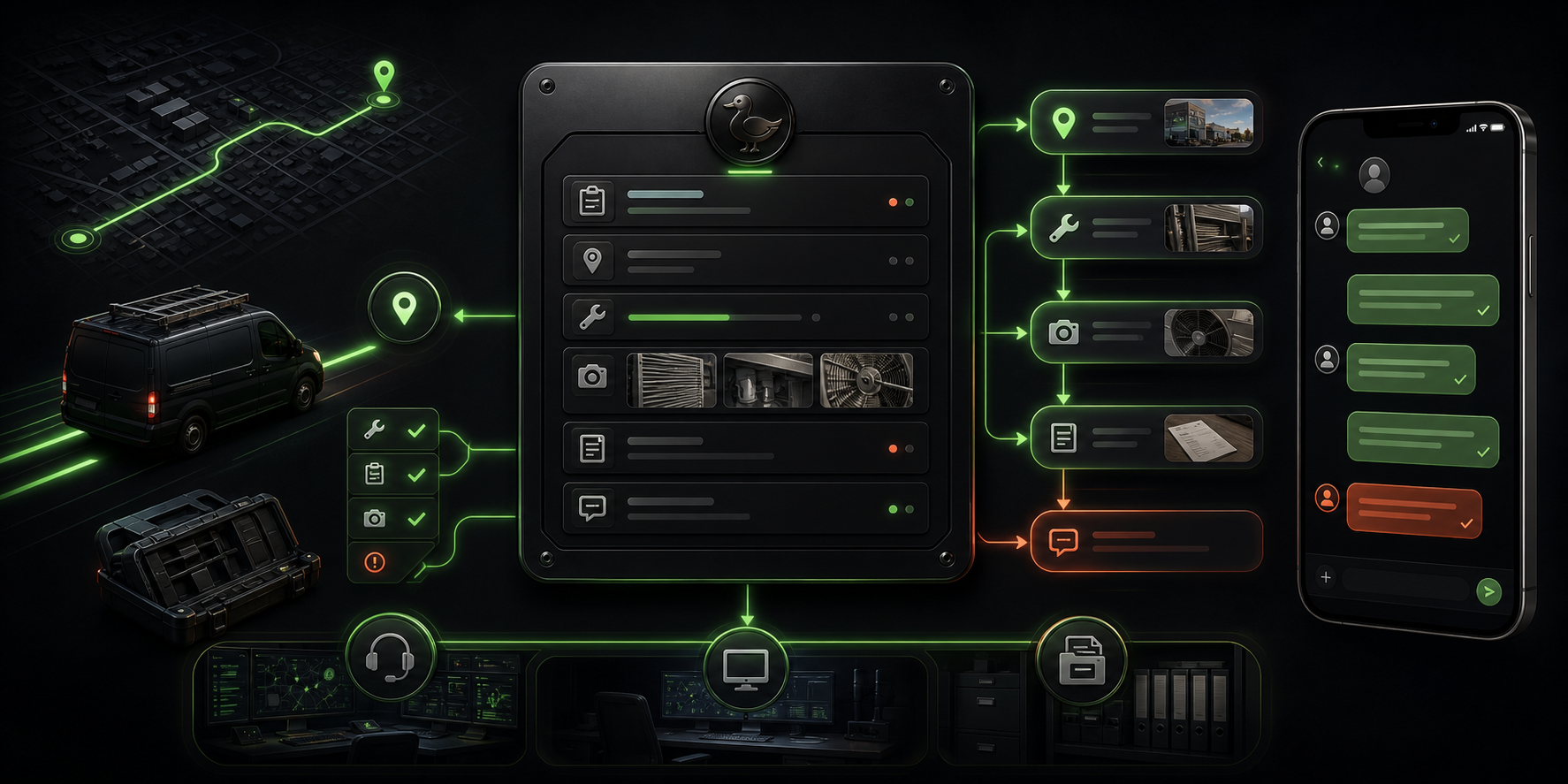 Field service customer communication connected to the active job